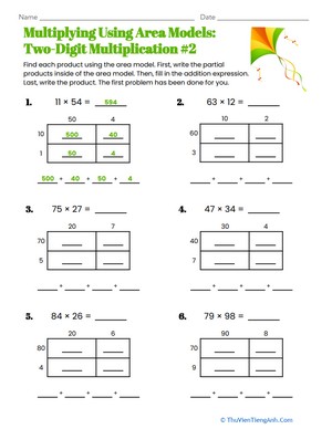 Multiplying Using Area Models: Two-Digit Multiplication #2