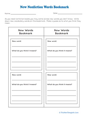New Nonfiction Words Bookmark