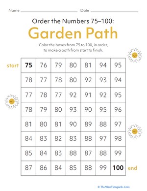 Order the Numbers 75–100: Garden Path