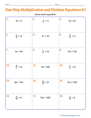 One-Step Multiplication and Division Equations #1