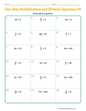 One-Step Multiplication and Division Equations #2