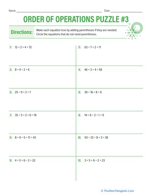 Order of Operations Puzzle #3
