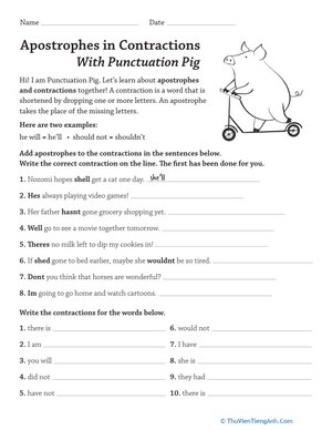 Apostrophes in Contractions With Punctuation Pig