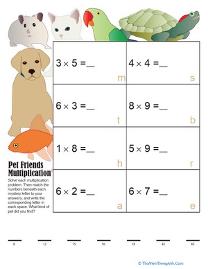 Pet Pals Mystery Multiplication
