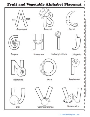 Fruit and Vegetable Alphabet Activity Placemat