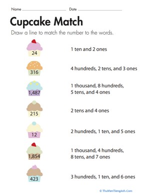 Number Place Values: Cupcake Match