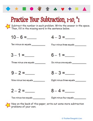 Practice One-Digit Subtraction 1