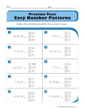 Practice Test: Easy Number Patterns