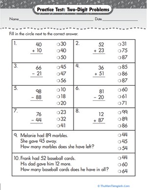 Practice Test: Two-Digit Addition & Subtraction