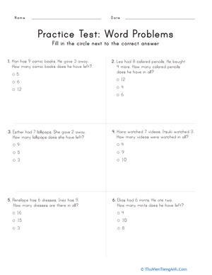 Practice Test: Word Problems