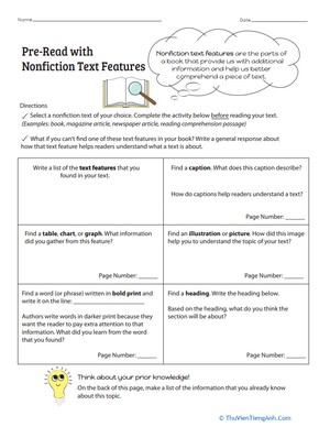 Pre-Read with Nonfiction Text Features
