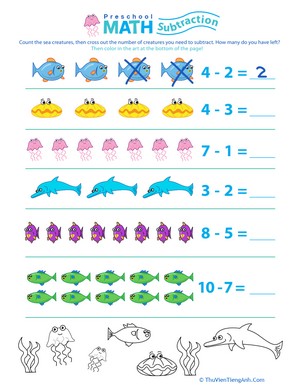 Preschool Math: Take Away the Sea Creatures