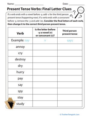 Present Tense Verbs: Final Letter Clues