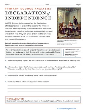 Primary Source Analysis: Declaration of Independence