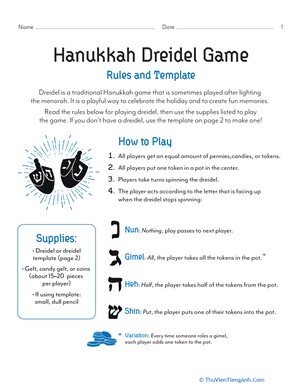 Hanukkah Dreidel Game: Rules and Template