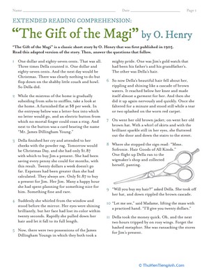 Extended Reading Comprehension: The Gift of the Magi