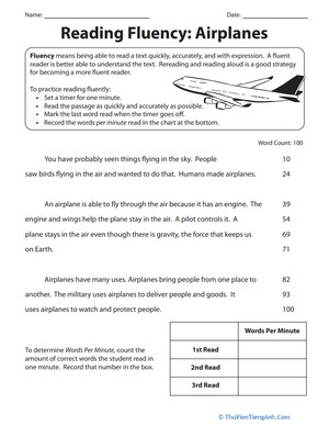 Reading Fluency: Airplanes