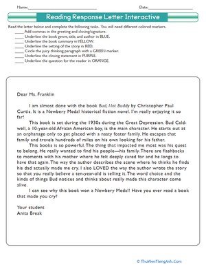Reading Response Letter Interactive