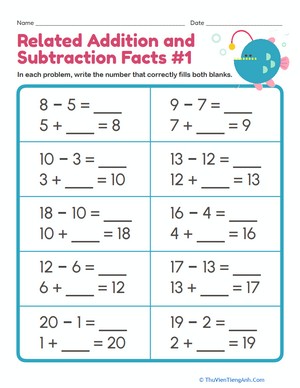 Related Addition and Subtraction Facts #1