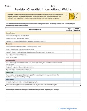 Revision Checklist: Informational Writing