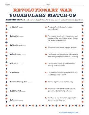 Revolutionary War Vocabulary Match-Up