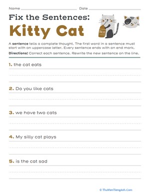 Fix the Sentences: Kitty Cat