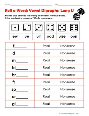 Roll a Word: Vowel Digraphs: Long U