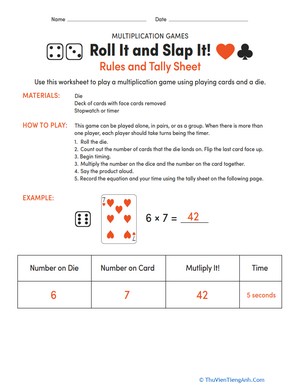 Roll It and Slap It! Multiplication Game and Tally Sheet