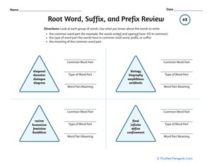 Root Word, Suffix, and Prefix Review #3