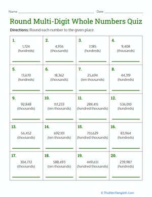 Round Multi-Digit Whole Numbers Quiz