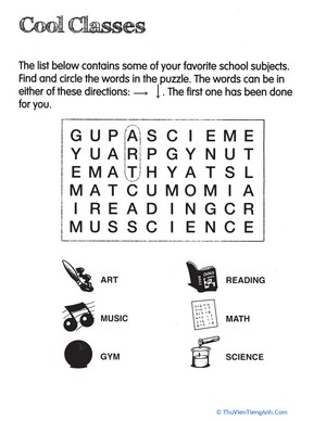 School Subject Word Search