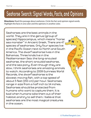 Seahorse Search: Signal Words, Facts, and Opinions