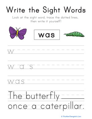Write the Sight Words: “Was”