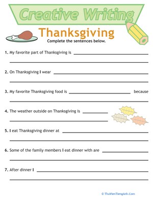 Writing Sentences: Thanksgiving