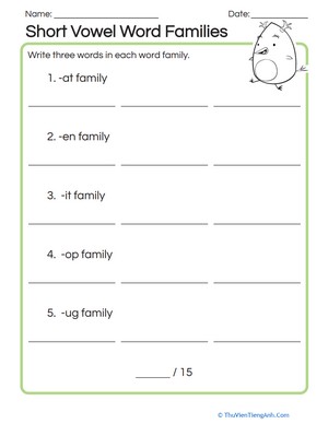 Short Vowel Word Families