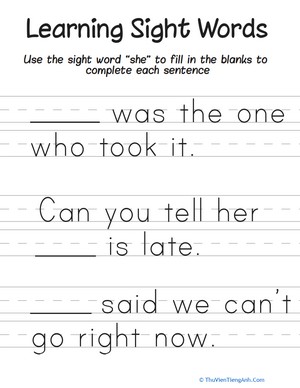 Learning Sight Words: “She”