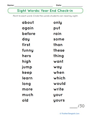 Sight Words: Year End Check-in