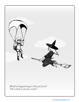 Skydiver and Witch Coloring Page