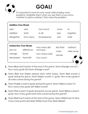 Soccer Addition and Subtraction Word Problems