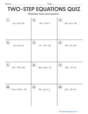 Solve Two-Step Equations Quiz