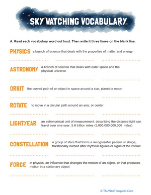 Space Vocabulary For Kids