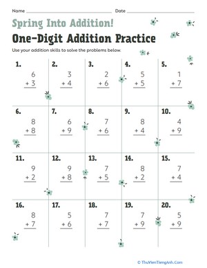 Spring Into Addition! One-Digit Addition Practice