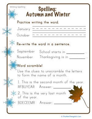 Spelling Months: Winter