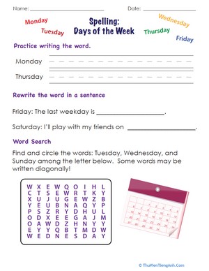 Spring into Spelling: Days of the Week
