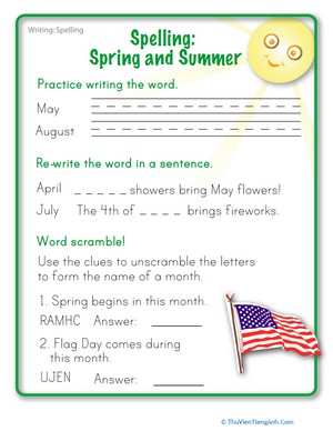 Spelling Months: Summer