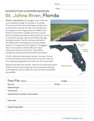 Nonfiction Comprehension: St. Johns River, Florida