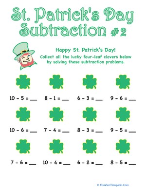 St. Patrick’s Day Subtraction #2