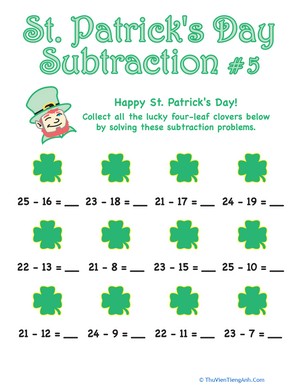 St. Patrick’s Day Subtraction #5