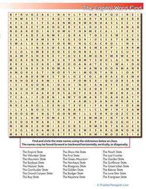 State Nicknames Word Search