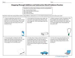 Stepping Through Addition and Subtraction Word Problems Practice